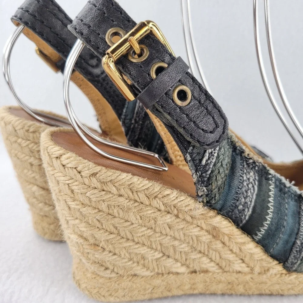 Apepazza Sandals Womens 6 Blue Rodano Espadrille Canvas‎ Heels Wedge Hemp Beach